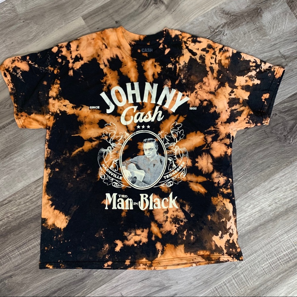 Johnny Cash Man in Black Bleached Dyed Shirt XL